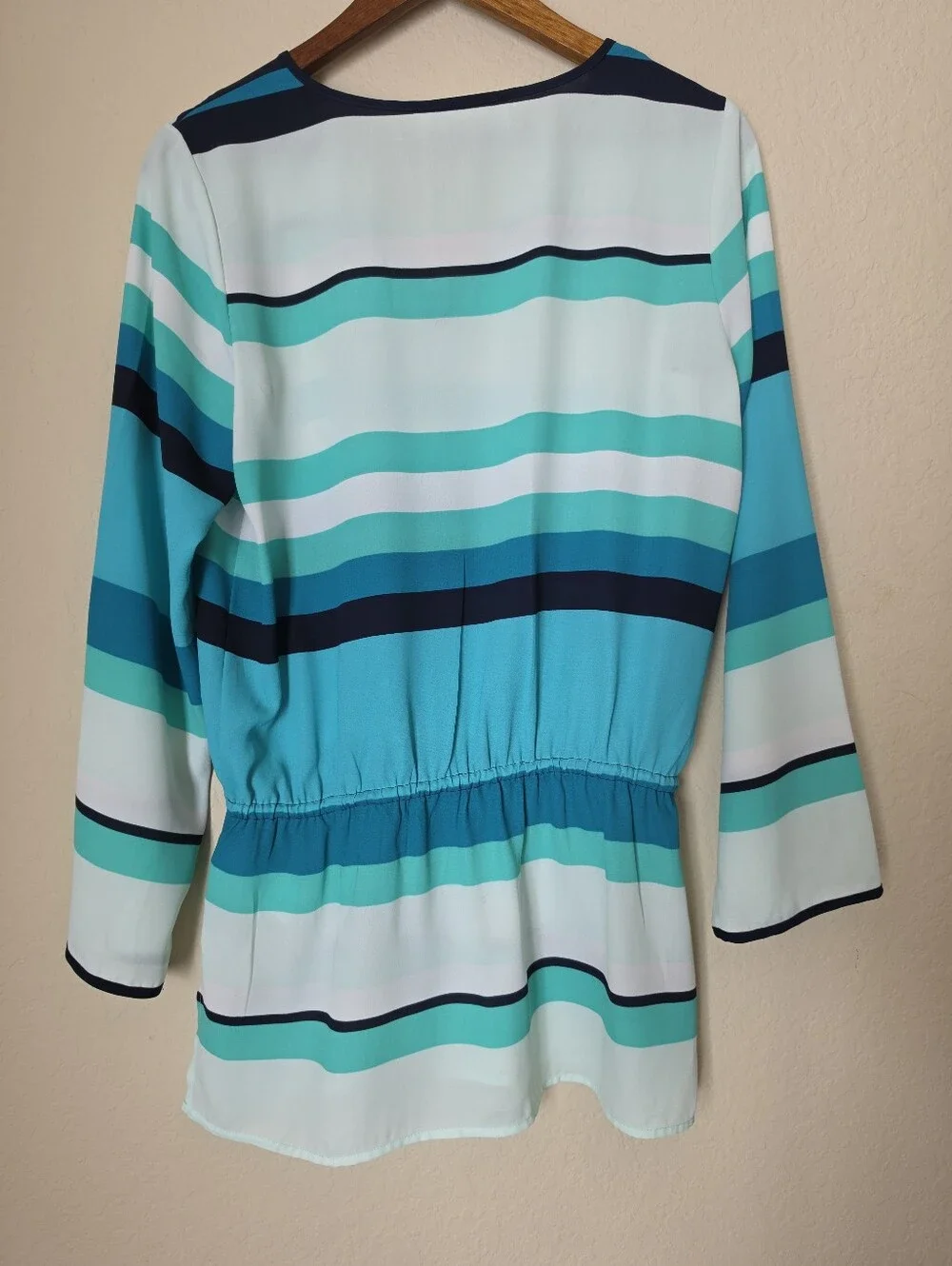 Michael Kors Tunic Top Women Small White Green Stripe Cinch Waist Summer Coastal